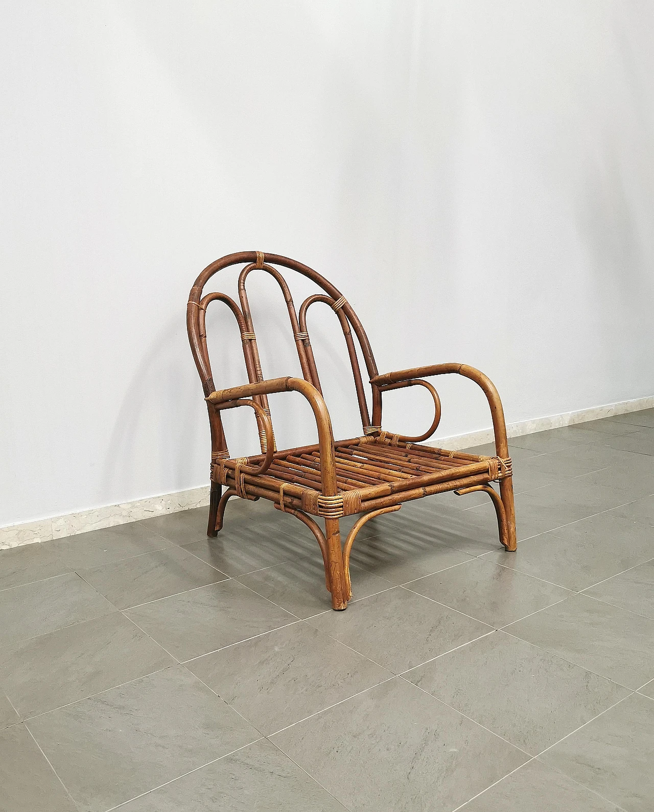 Low bamboo and rattan armchair, 1970s 4