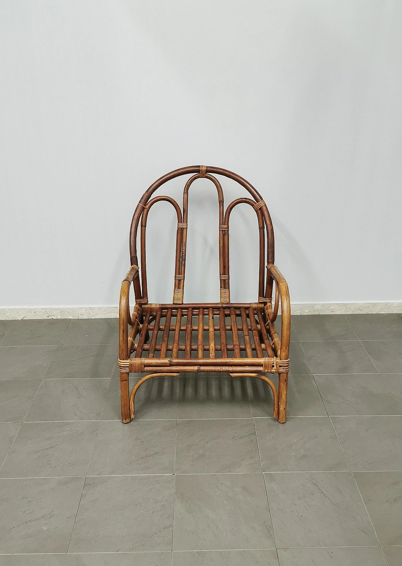 Low bamboo and rattan armchair, 1970s 5