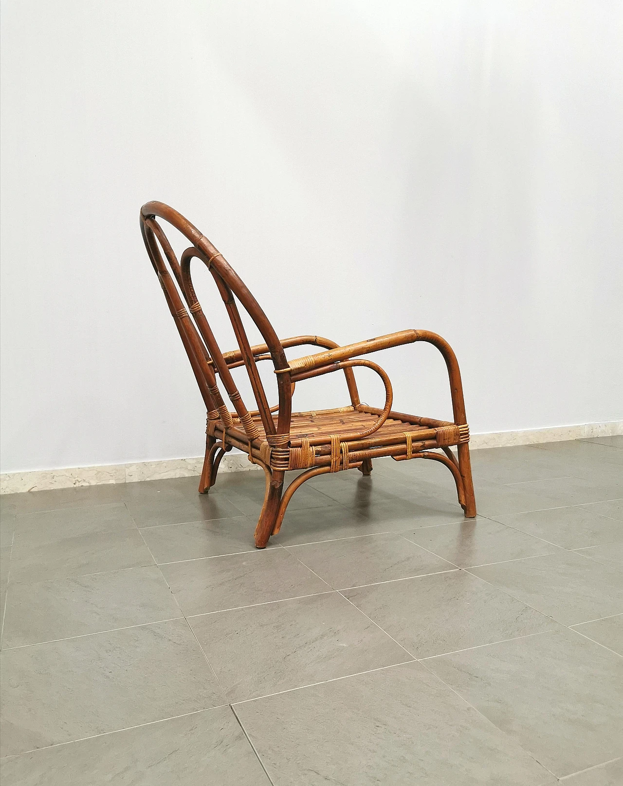 Low bamboo and rattan armchair, 1970s 6