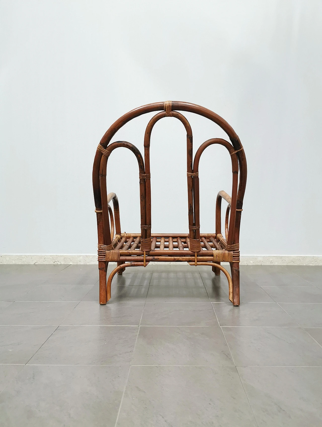 Low bamboo and rattan armchair, 1970s 7