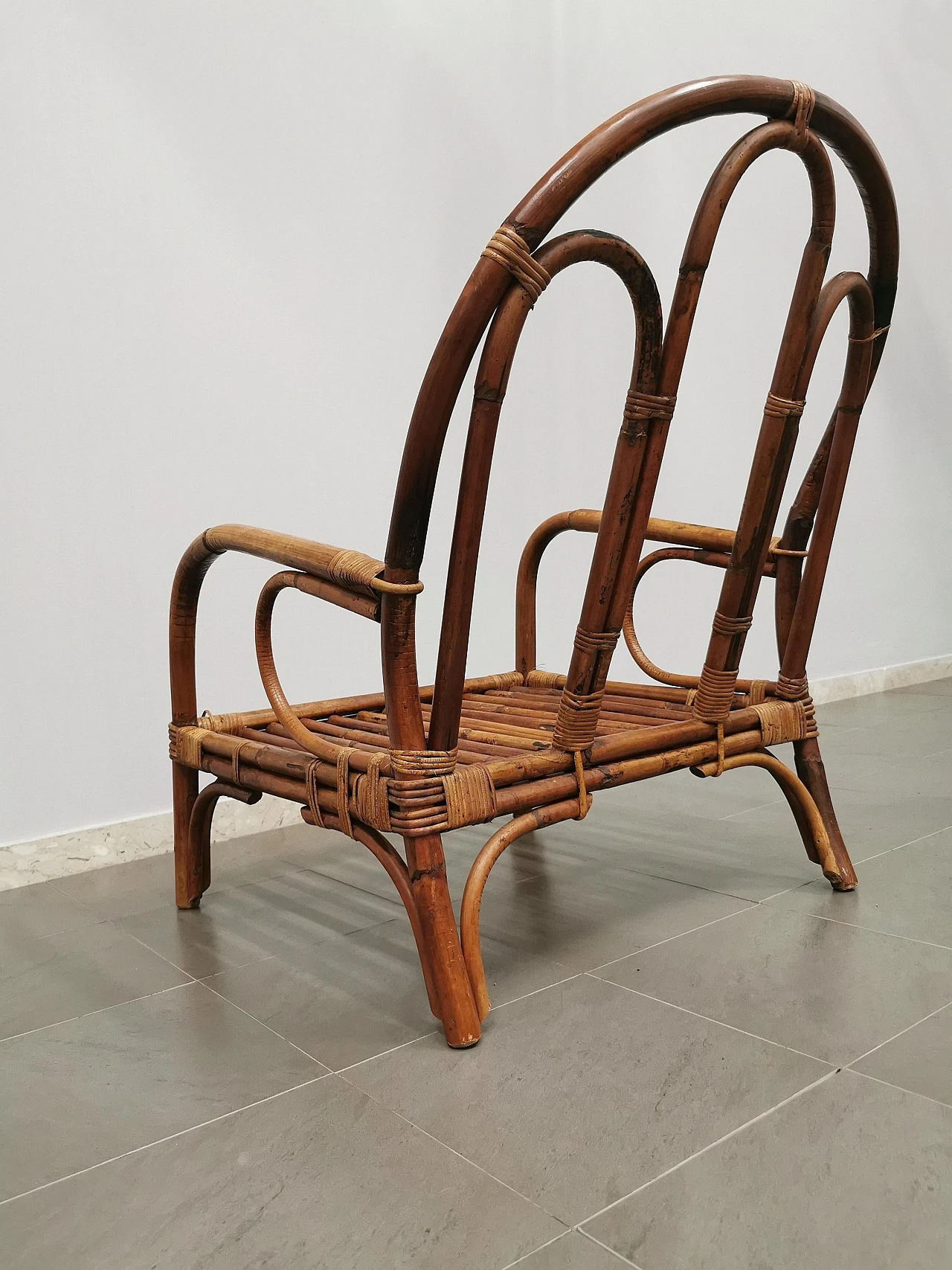 Low bamboo and rattan armchair, 1970s 9