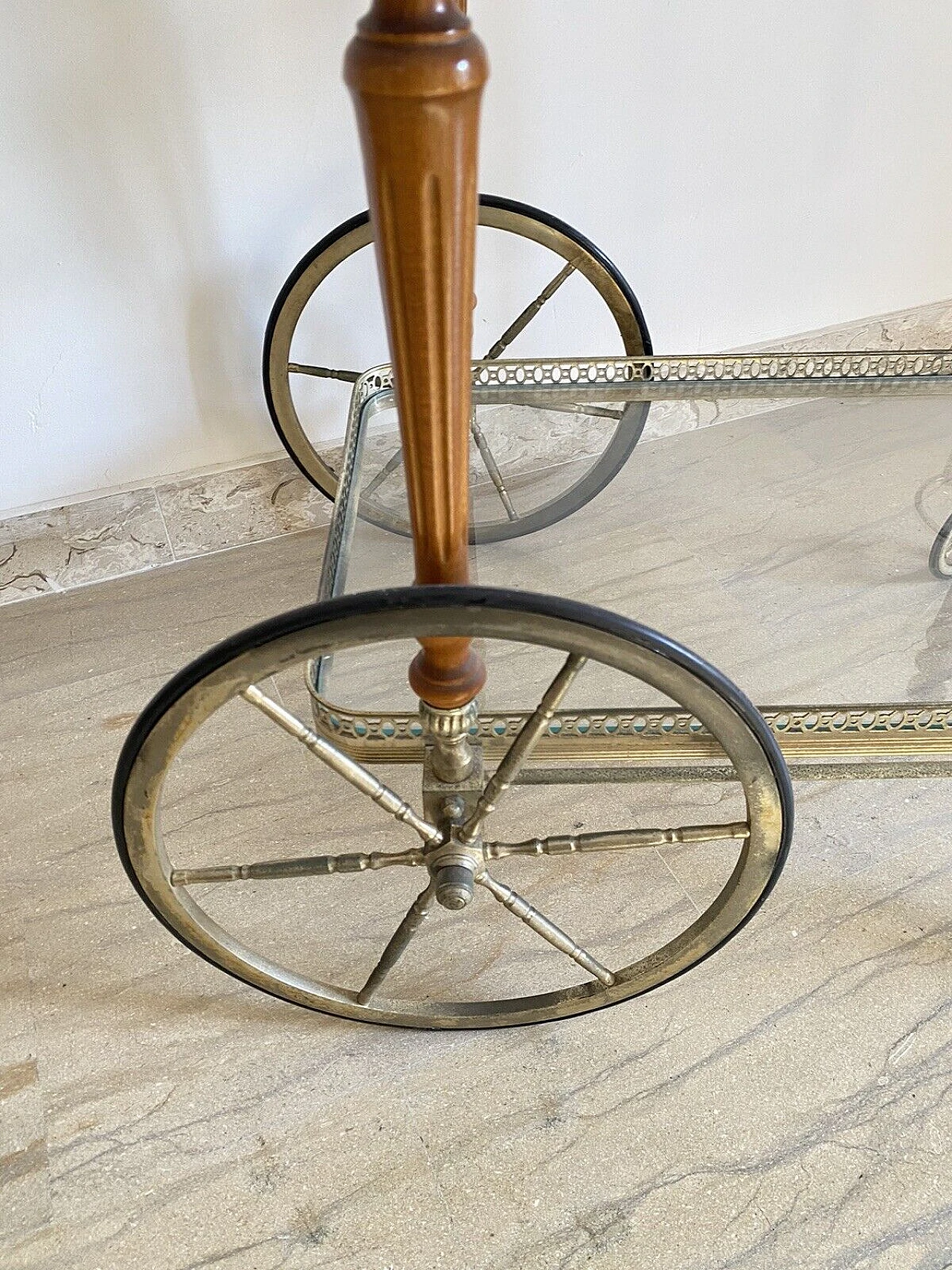 Brass, mahogany and glass bar cart by Maison Bagues, 1950s 4