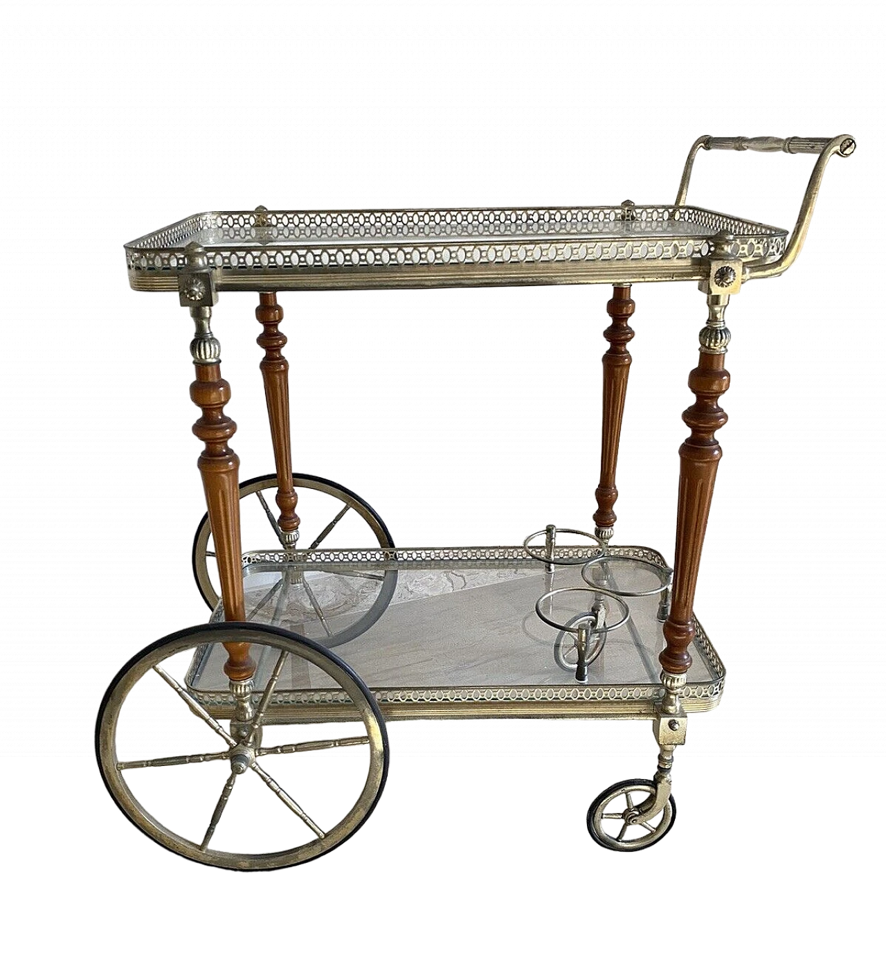 Brass, mahogany and glass bar cart by Maison Bagues, 1950s 8