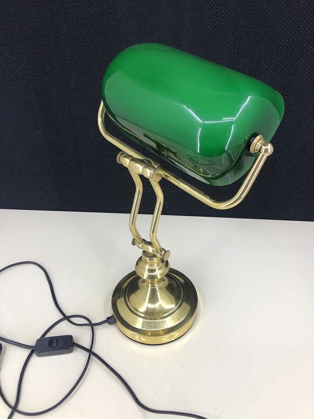 Green opaline glass and brass ministerial lamp, 1950s 1