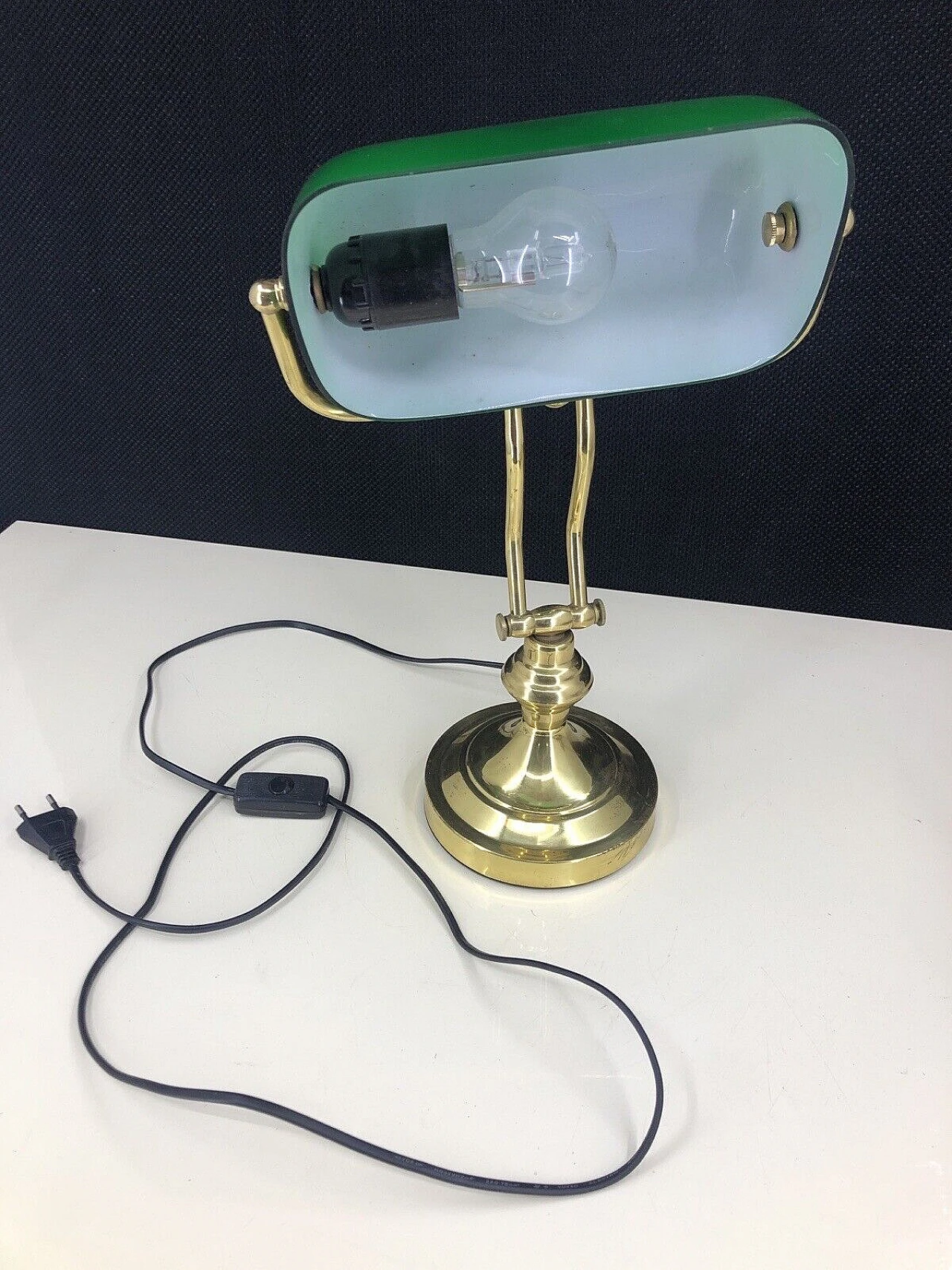 Green opaline glass and brass ministerial lamp, 1950s 2