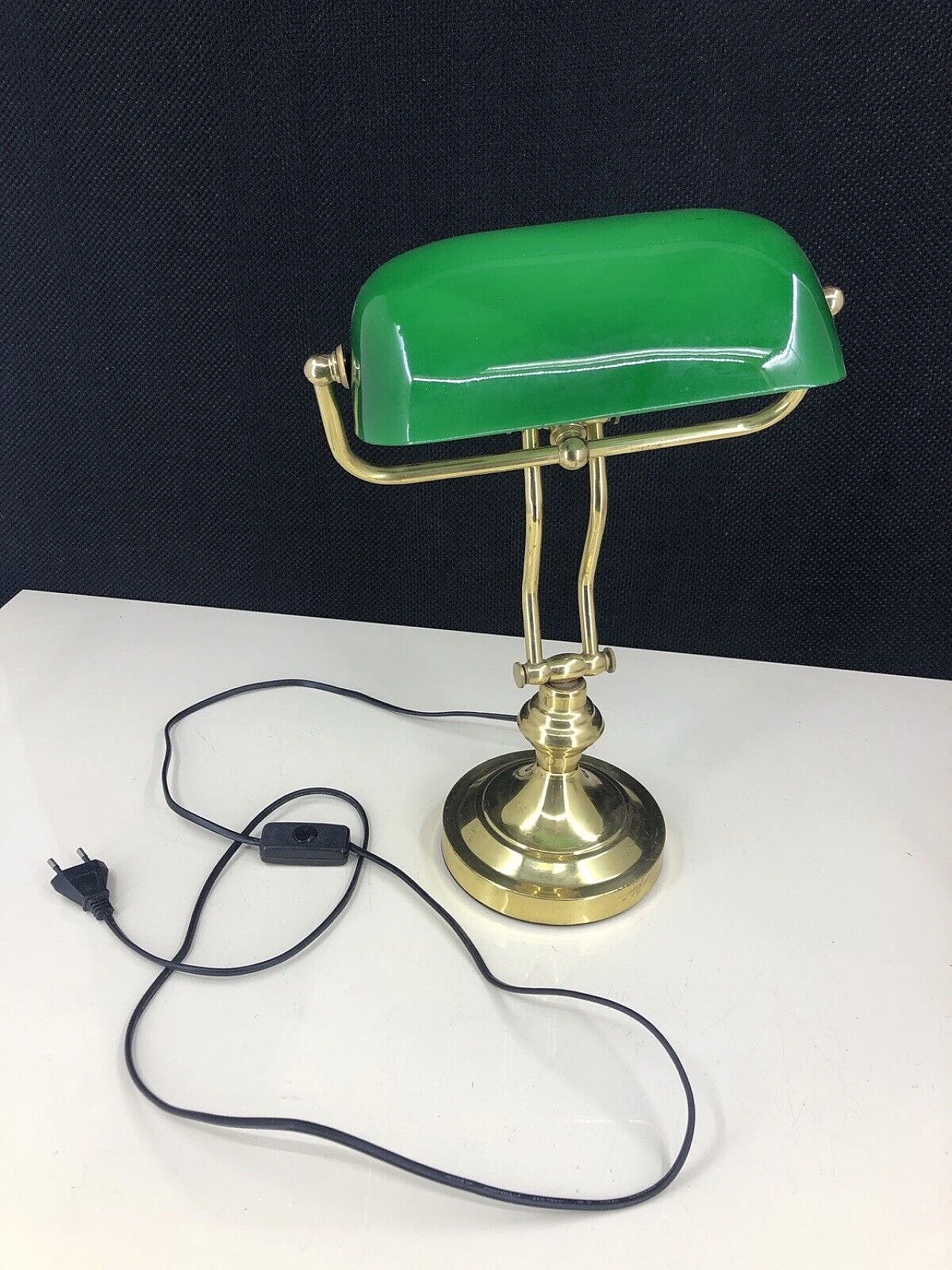 Green opaline glass and brass ministerial lamp, 1950s 3