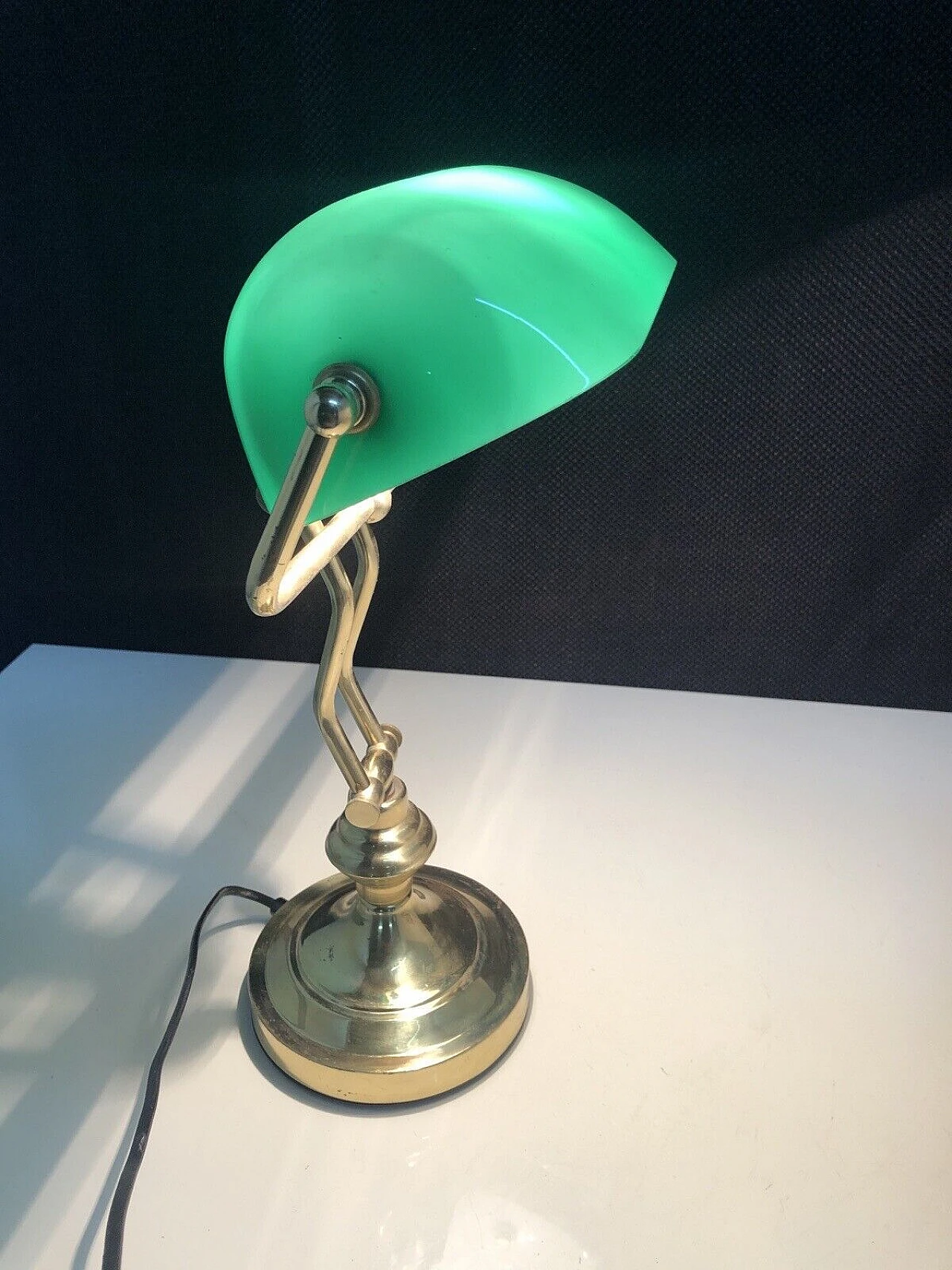 Green opaline glass and brass ministerial lamp, 1950s 5