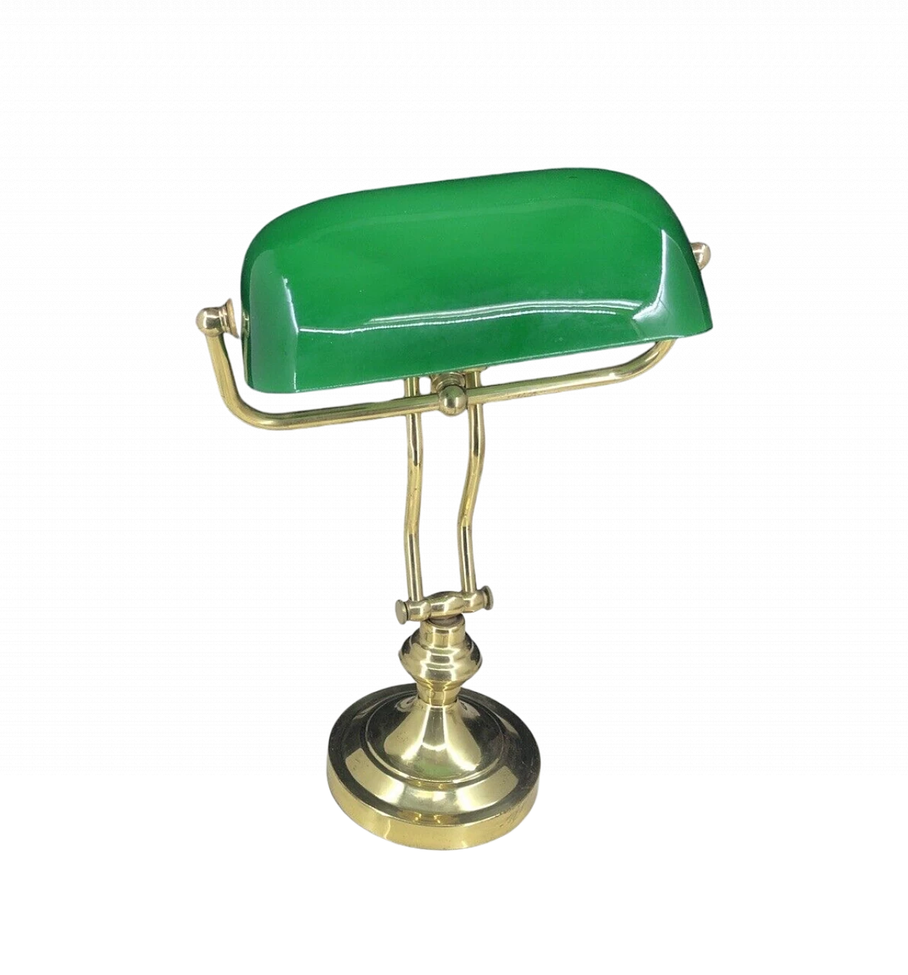 Green opaline glass and brass ministerial lamp, 1950s 6