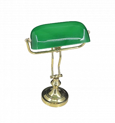 Green opaline glass and brass ministerial lamp, 1950s