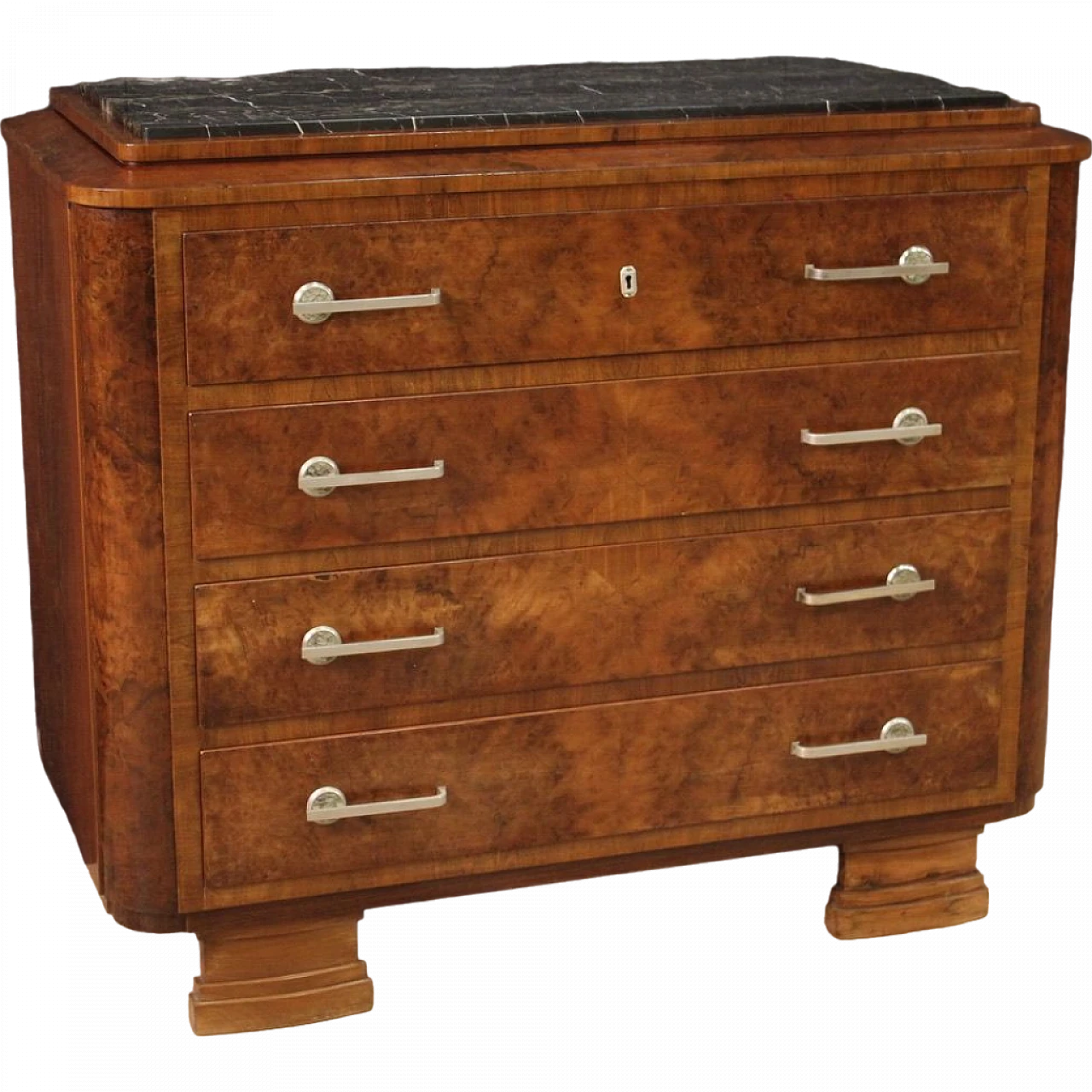 Art Deco walnut and walnut-root dresser with marble top, 1940s 13