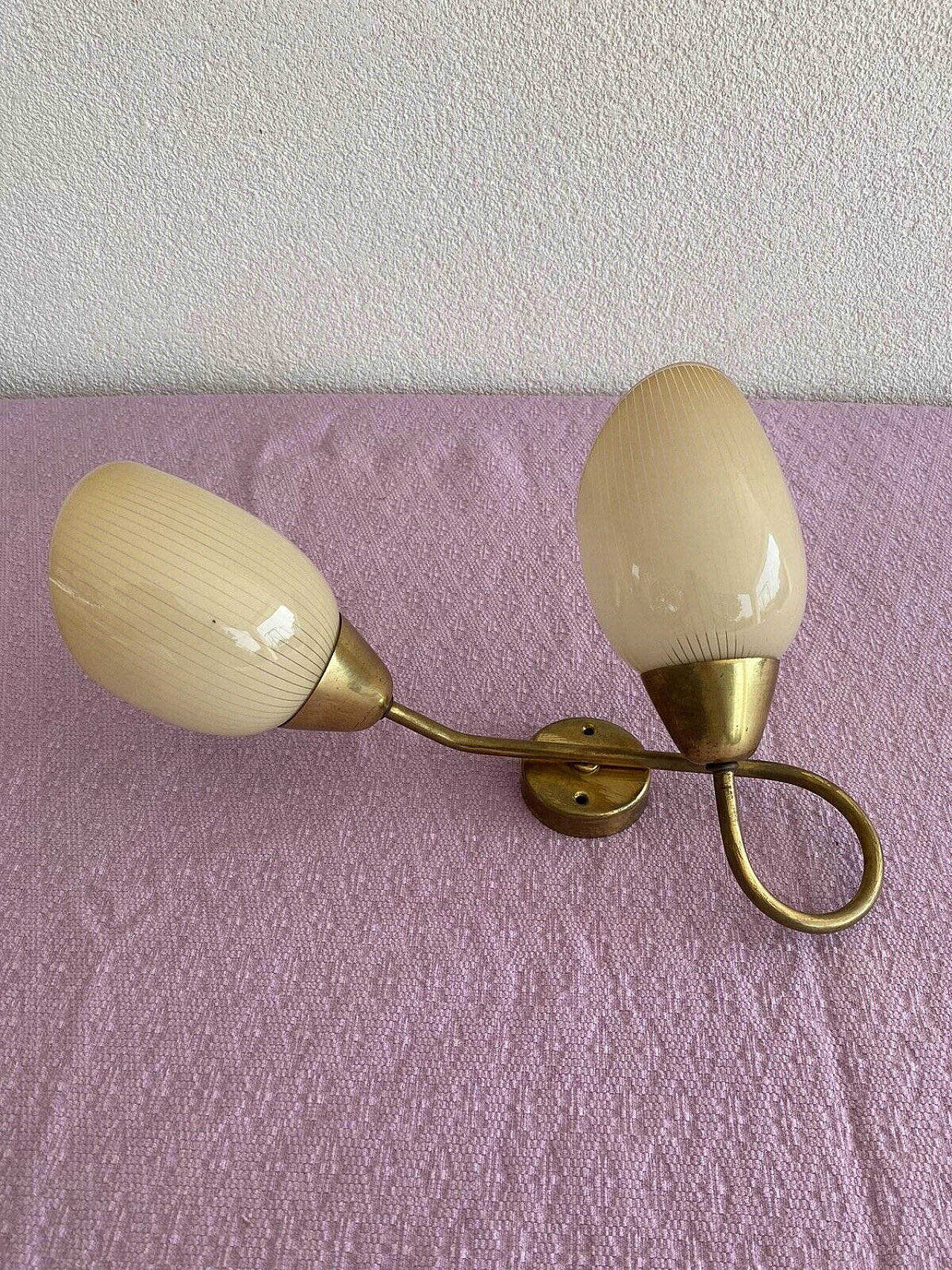 Pair of brass and Murano glass two-light wall lamps, 1970s 5