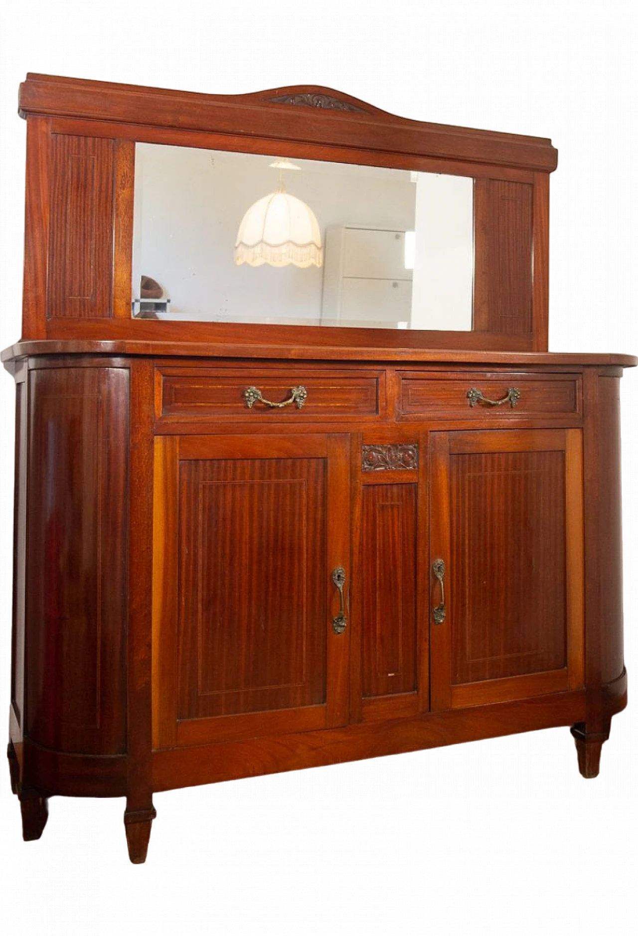 Credenza Liberty in noce impiallacciato rovere con specchio, anni '40 10