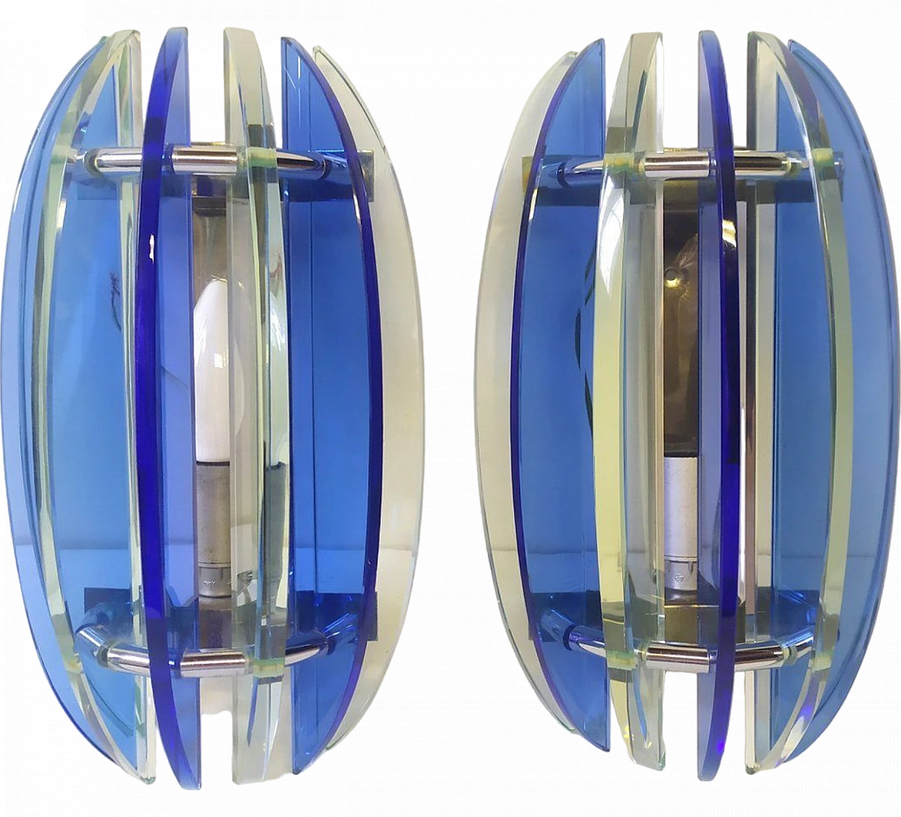 Pair of blue glass & metal wall lights by Veca, 1970s 8