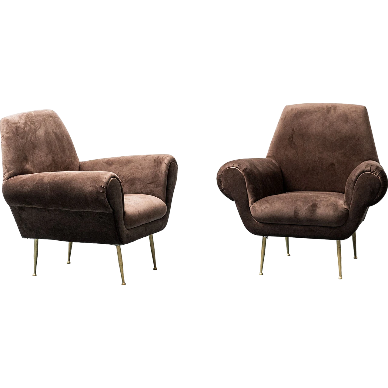 Pair of brown velvet armchairs by Gigi Radice for Minotti, 1950s 12