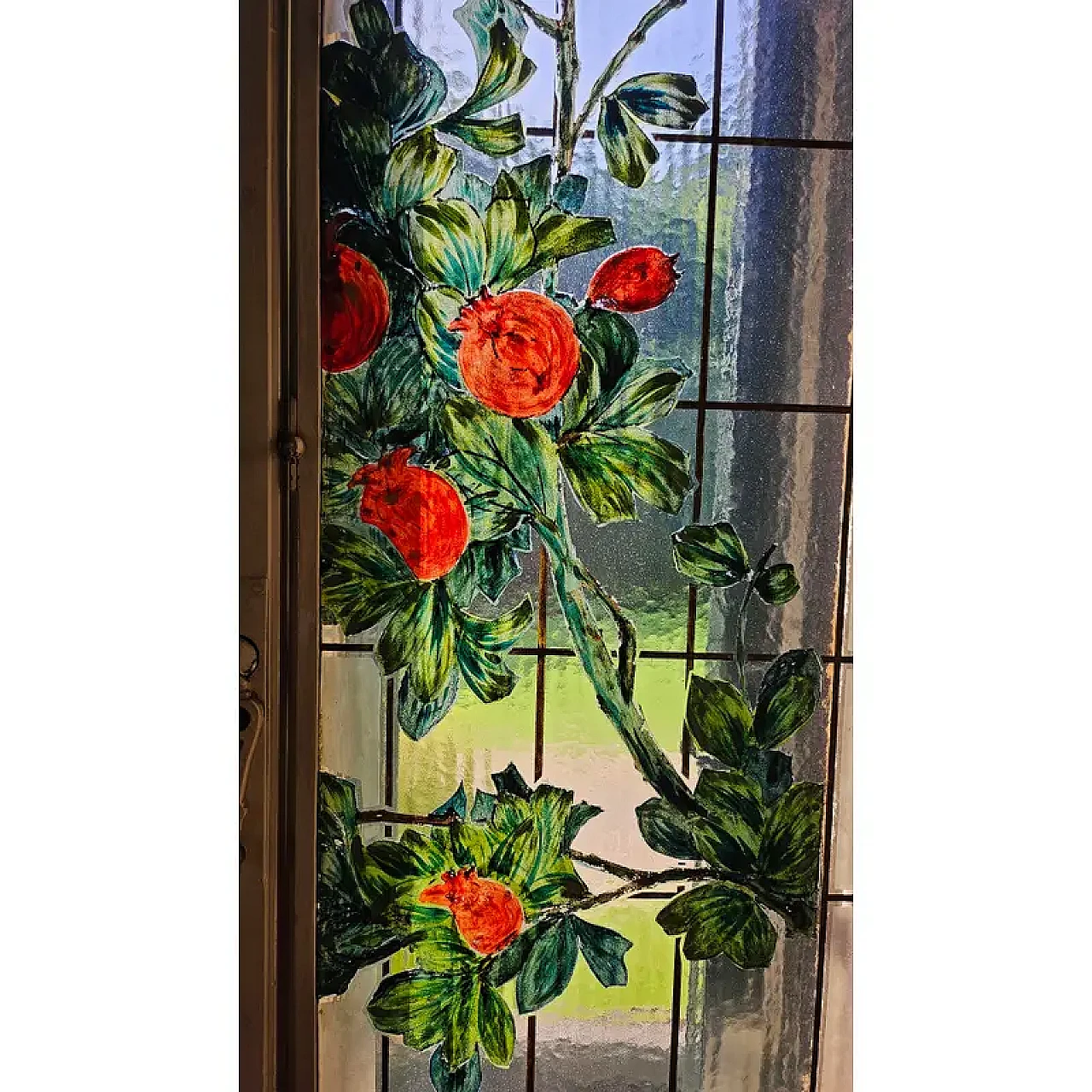 Pair of stained glass windows with hand-painted frames 2