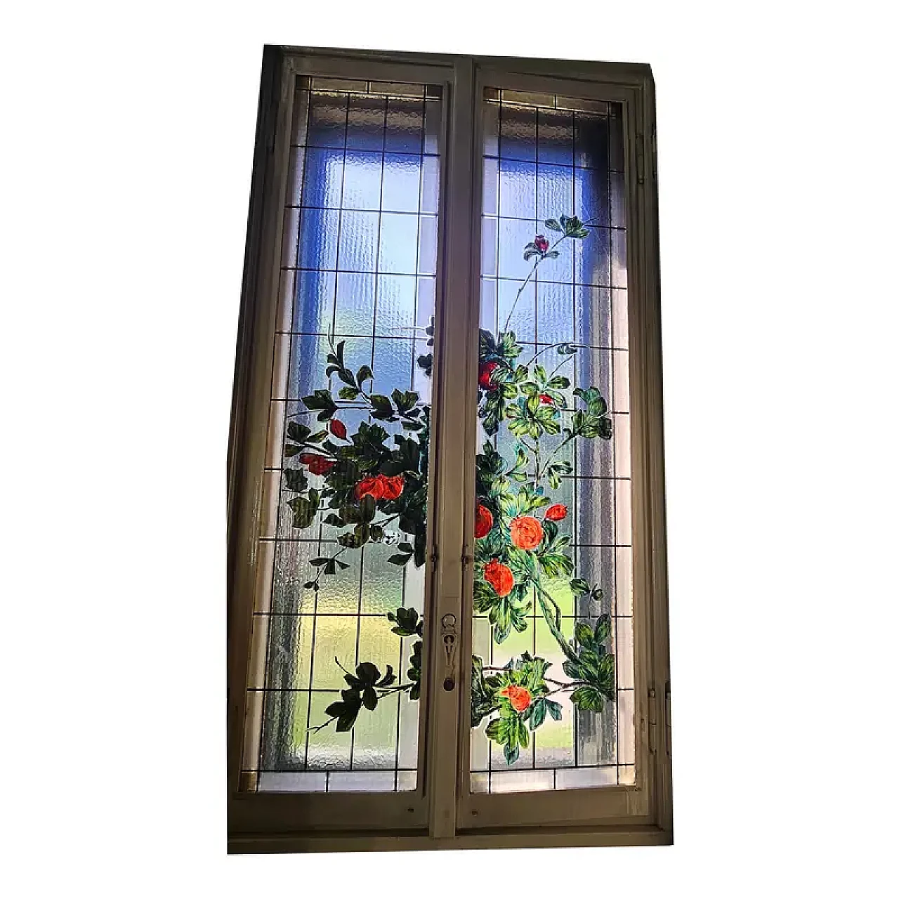 Pair of stained glass windows with hand-painted frames 9