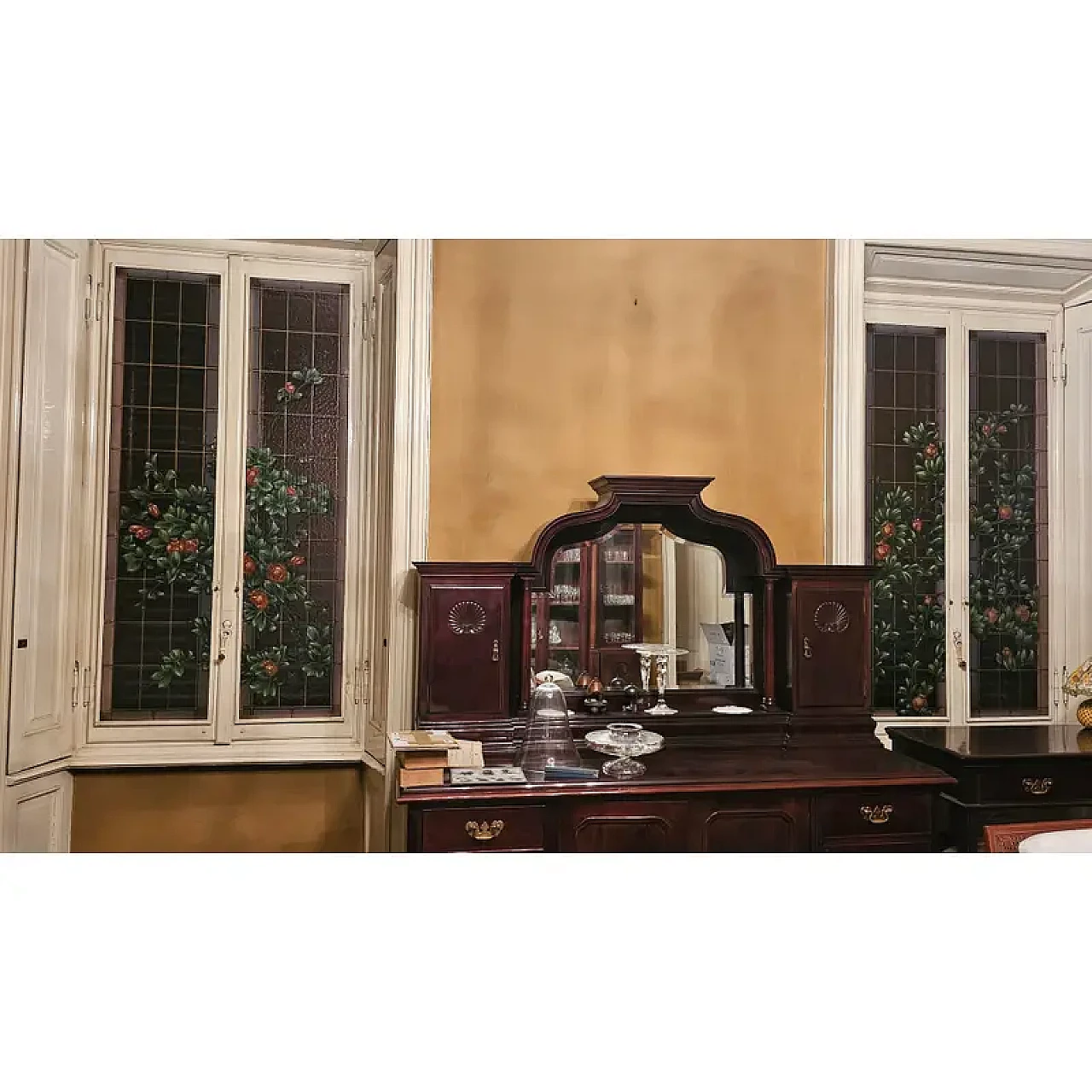 Pair of stained glass windows with hand-painted frames 10