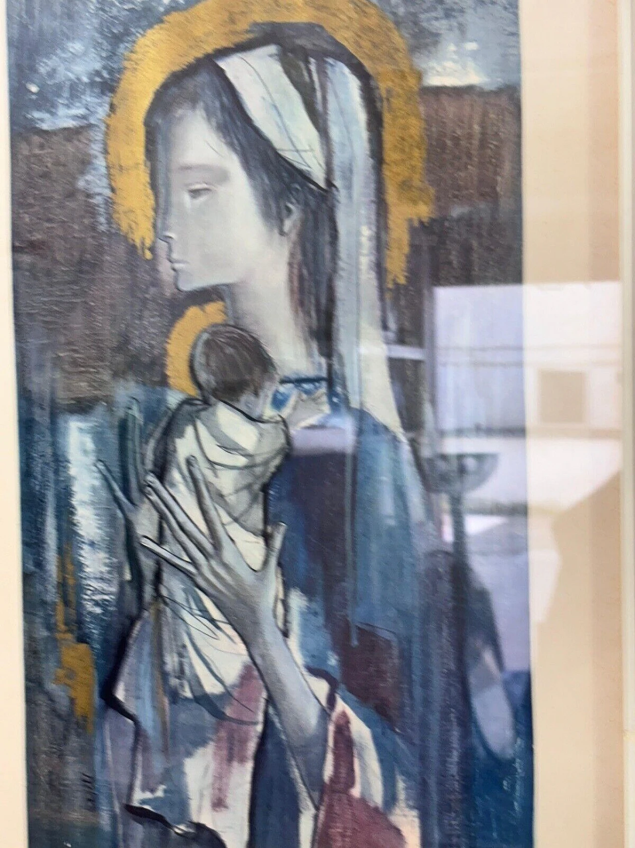 Roser Agell Cisa, woman with newborn, mixed media painting on paper 4