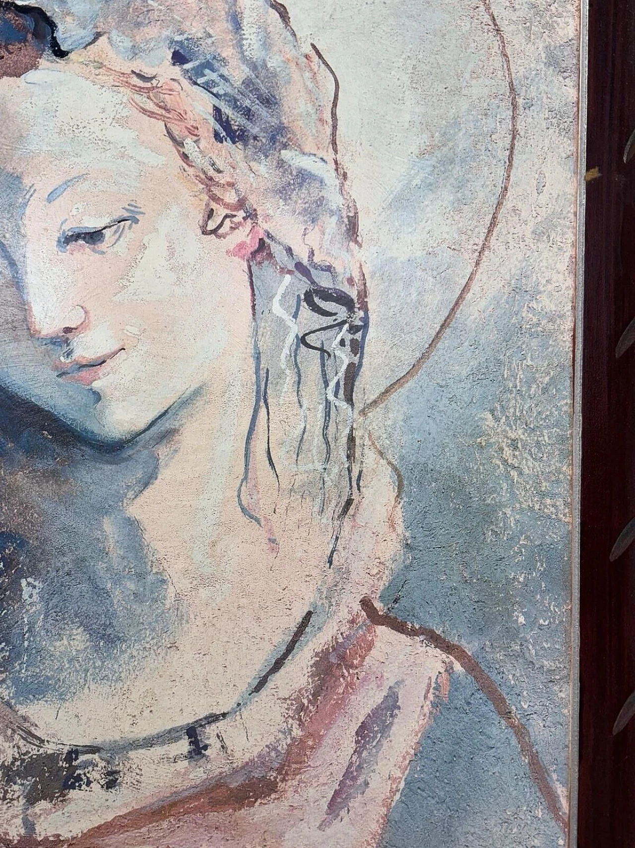 Woman close-up, mixed media painting on wood 4