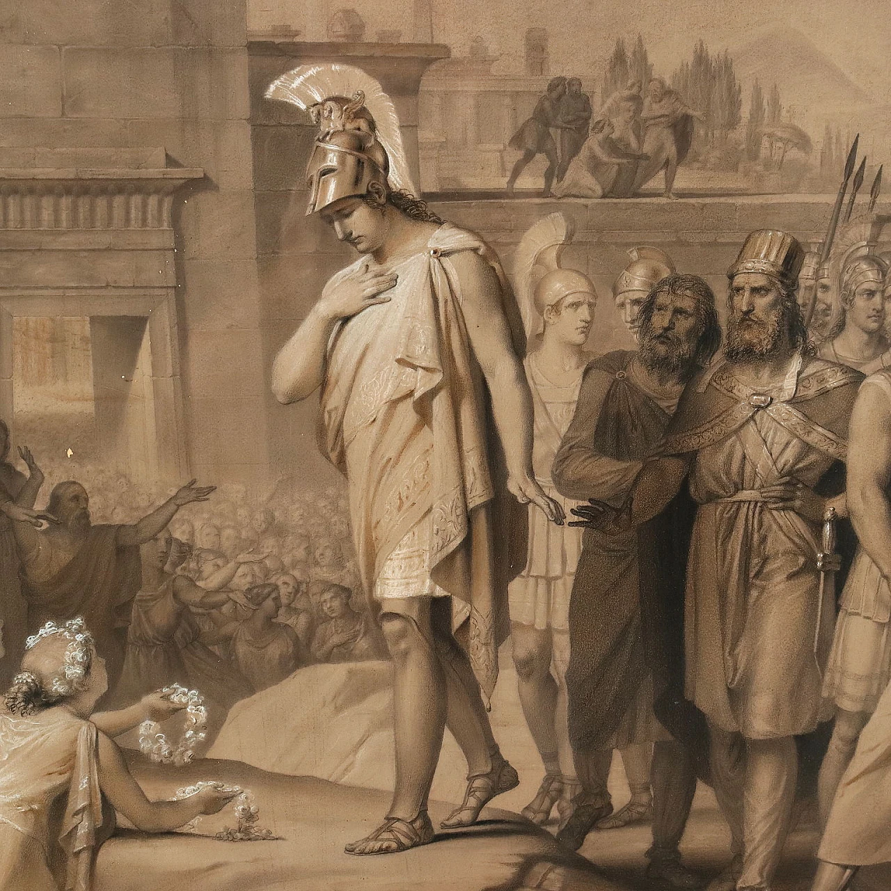 Alexander the Great conquers Jerusalem, mixed media, 19th century 3