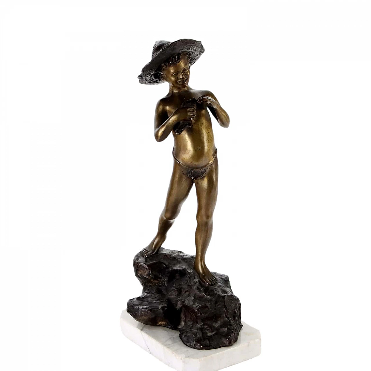 Vincenzo Cinque, Pescatorello, scultura in bronzo su marmo 1