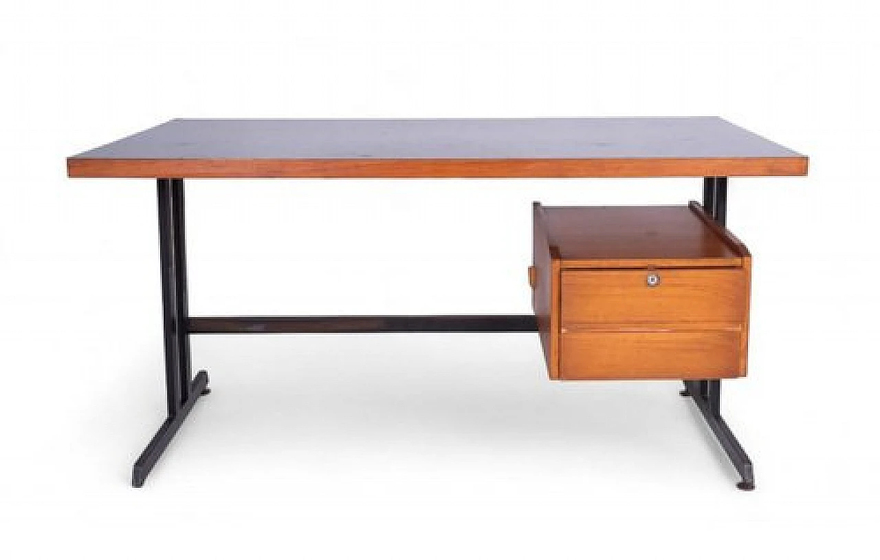 Industrial style wooden desk with drawers & metal structure, 2000s 1