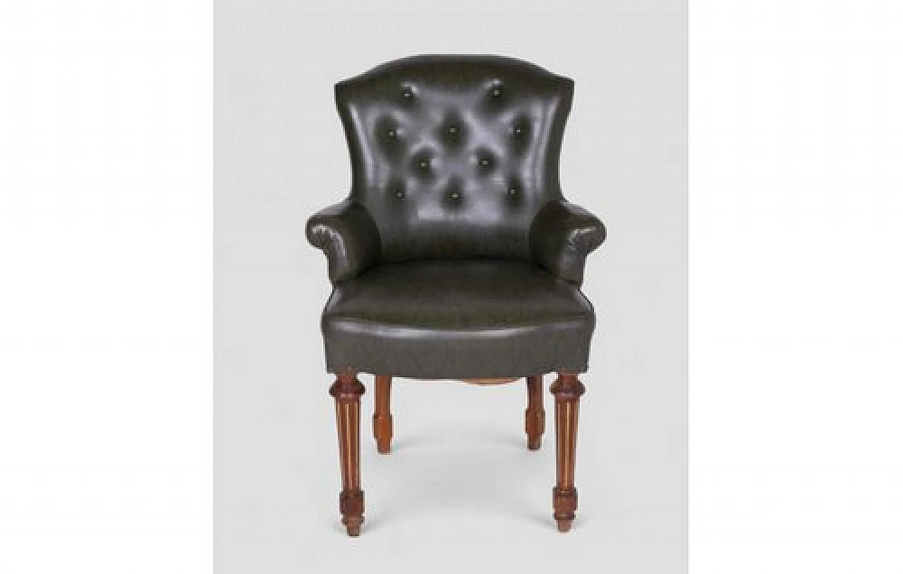 Dark green faux leather armchair with wooden legs, 2000s 2