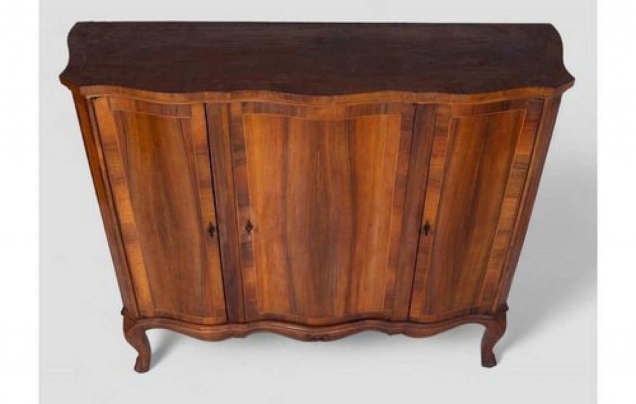 Wooden sideboard with arched legs & four lockable doors, 2000s 3