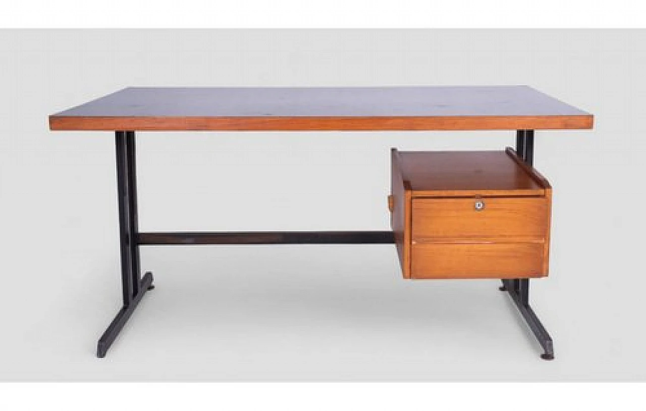 Industrial style wooden desk with drawers & metal structure, 2000s 2