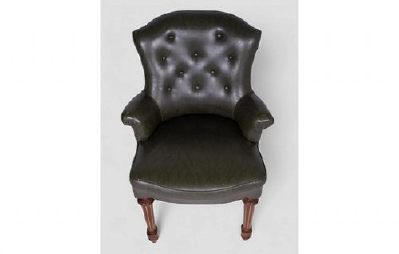 Dark green faux leather armchair with wooden legs, 2000s 3