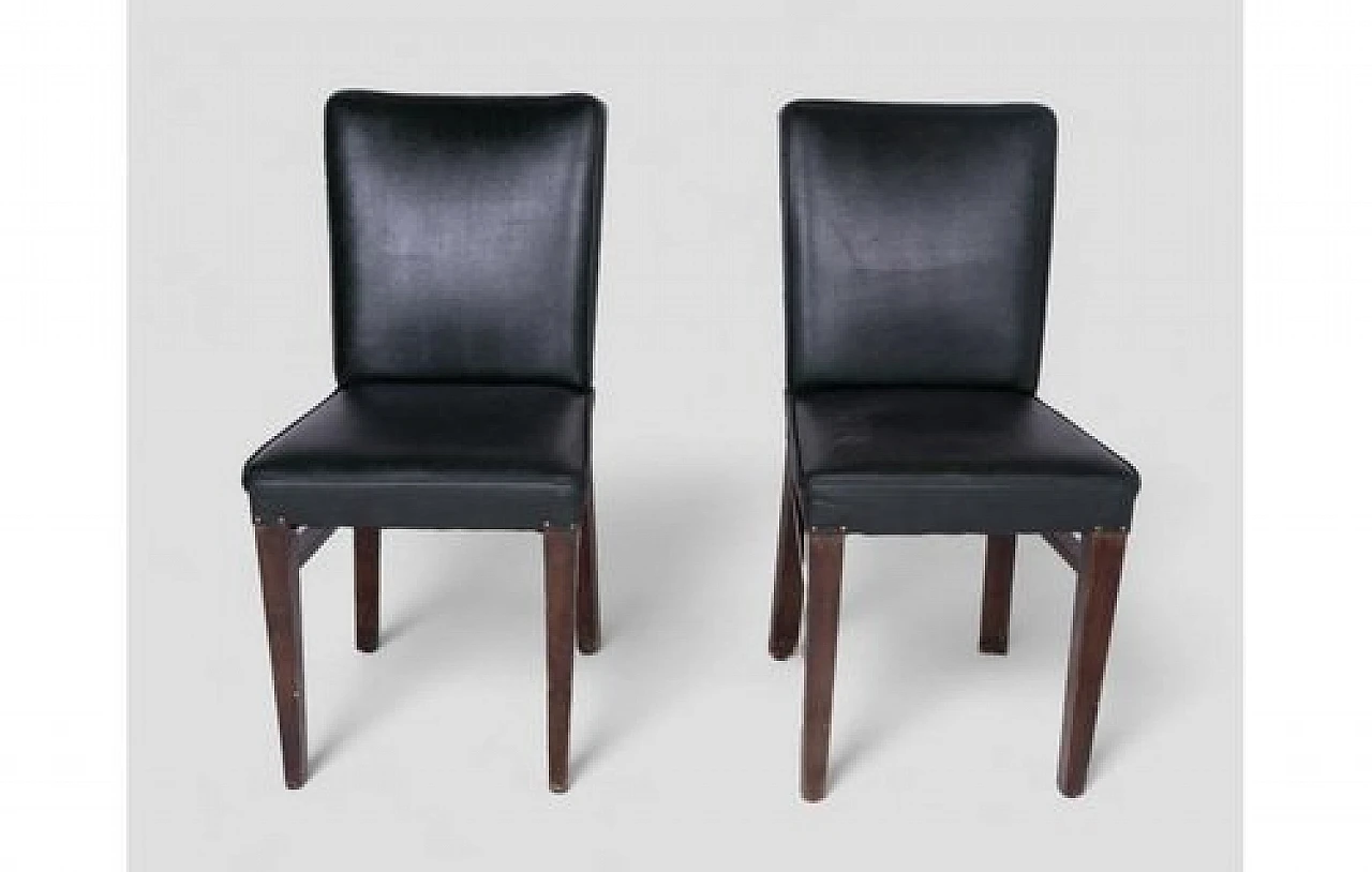 Pair of wood & dark green faux leather upholstery chairs, 2000s 2