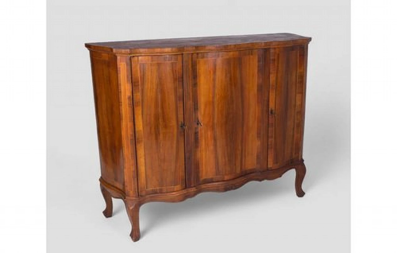 Wooden sideboard with arched legs & four lockable doors, 2000s 4