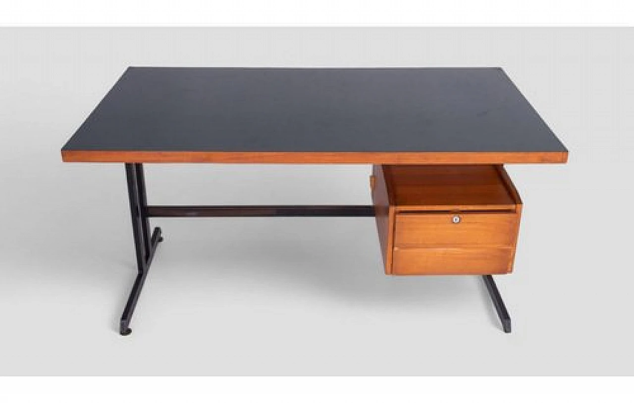 Industrial style wooden desk with drawers & metal structure, 2000s 3