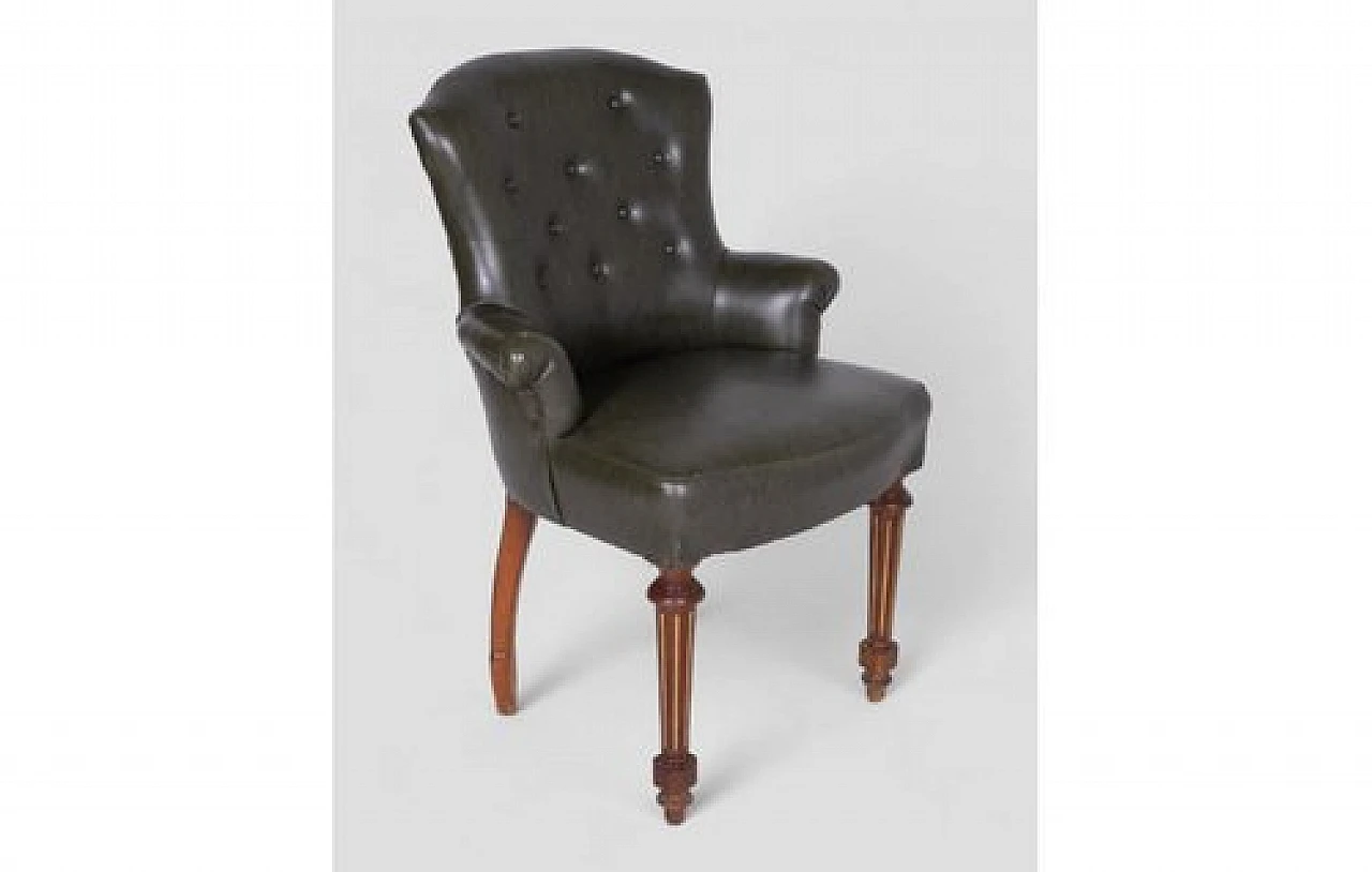 Dark green faux leather armchair with wooden legs, 2000s 4