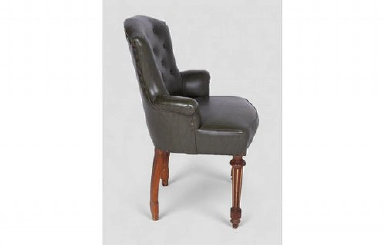 Dark green faux leather armchair with wooden legs, 2000s 5