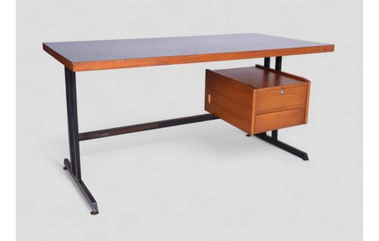 Industrial style wooden desk with drawers & metal structure, 2000s 5