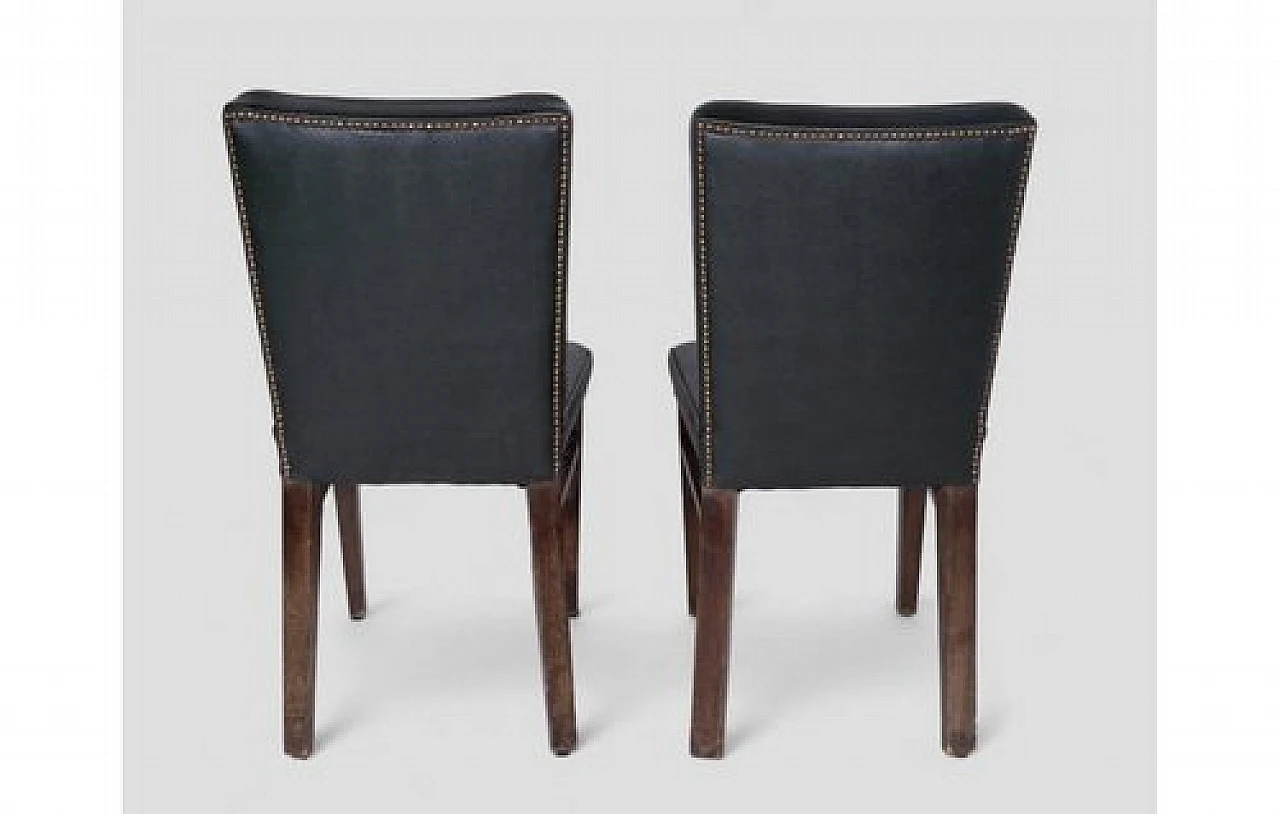 Pair of wood & dark green faux leather upholstery chairs, 2000s 5