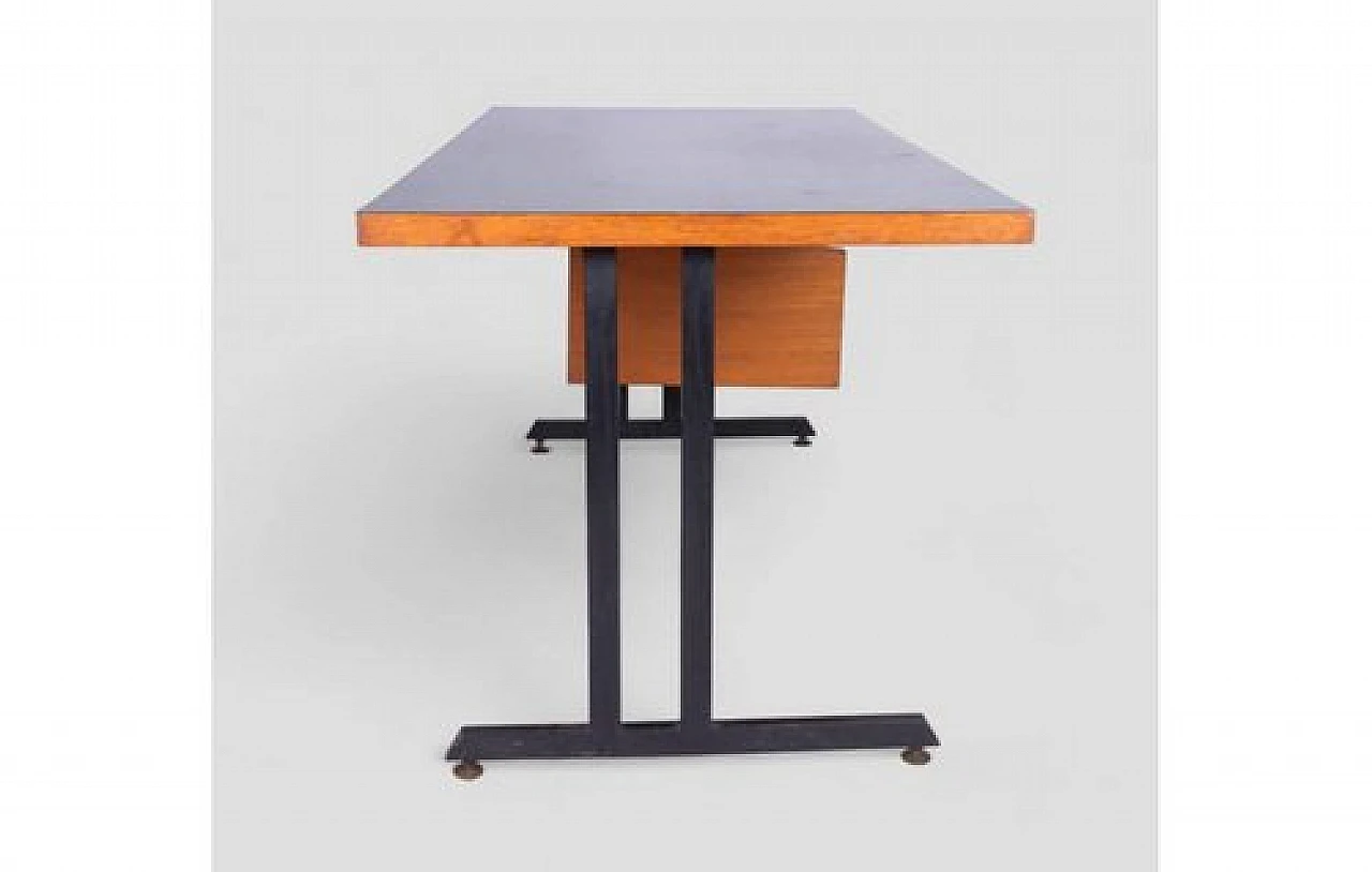 Industrial style wooden desk with drawers & metal structure, 2000s 6