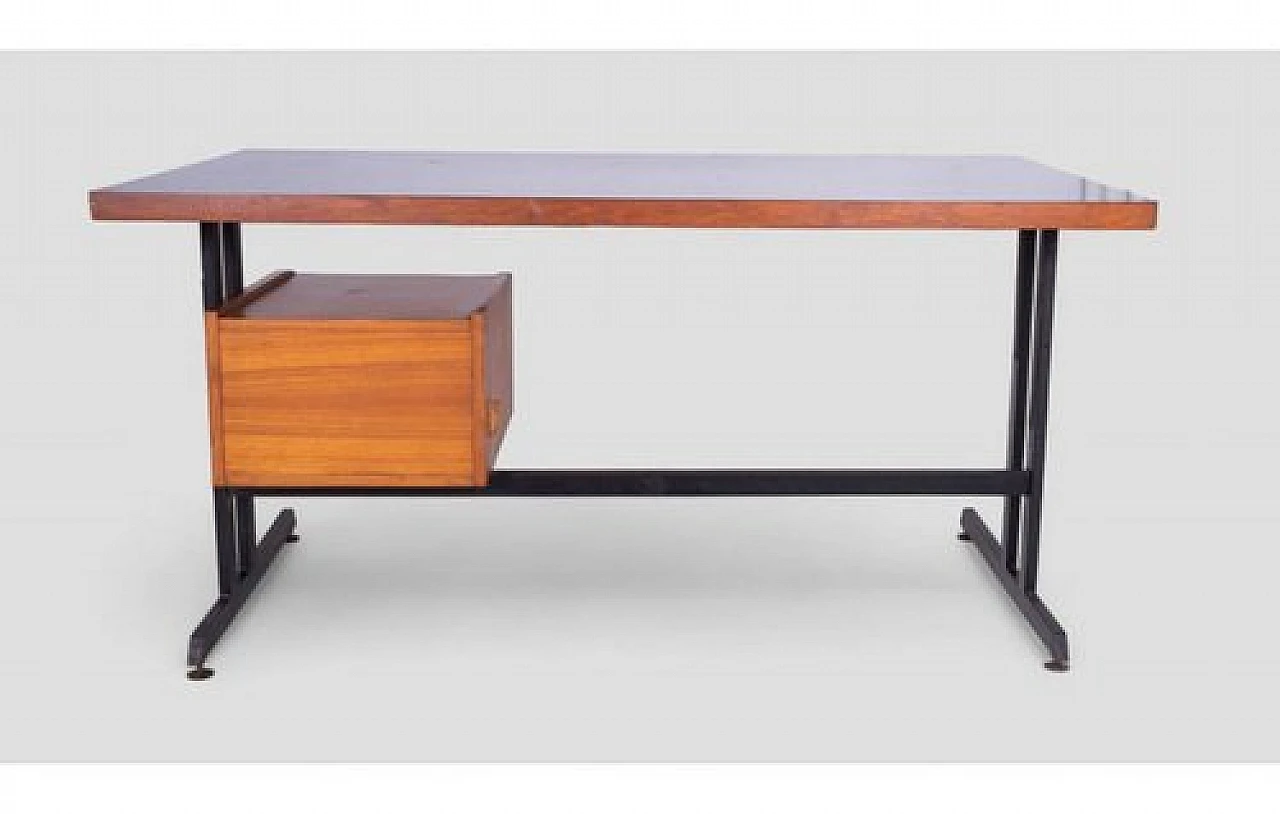 Industrial style wooden desk with drawers & metal structure, 2000s 7