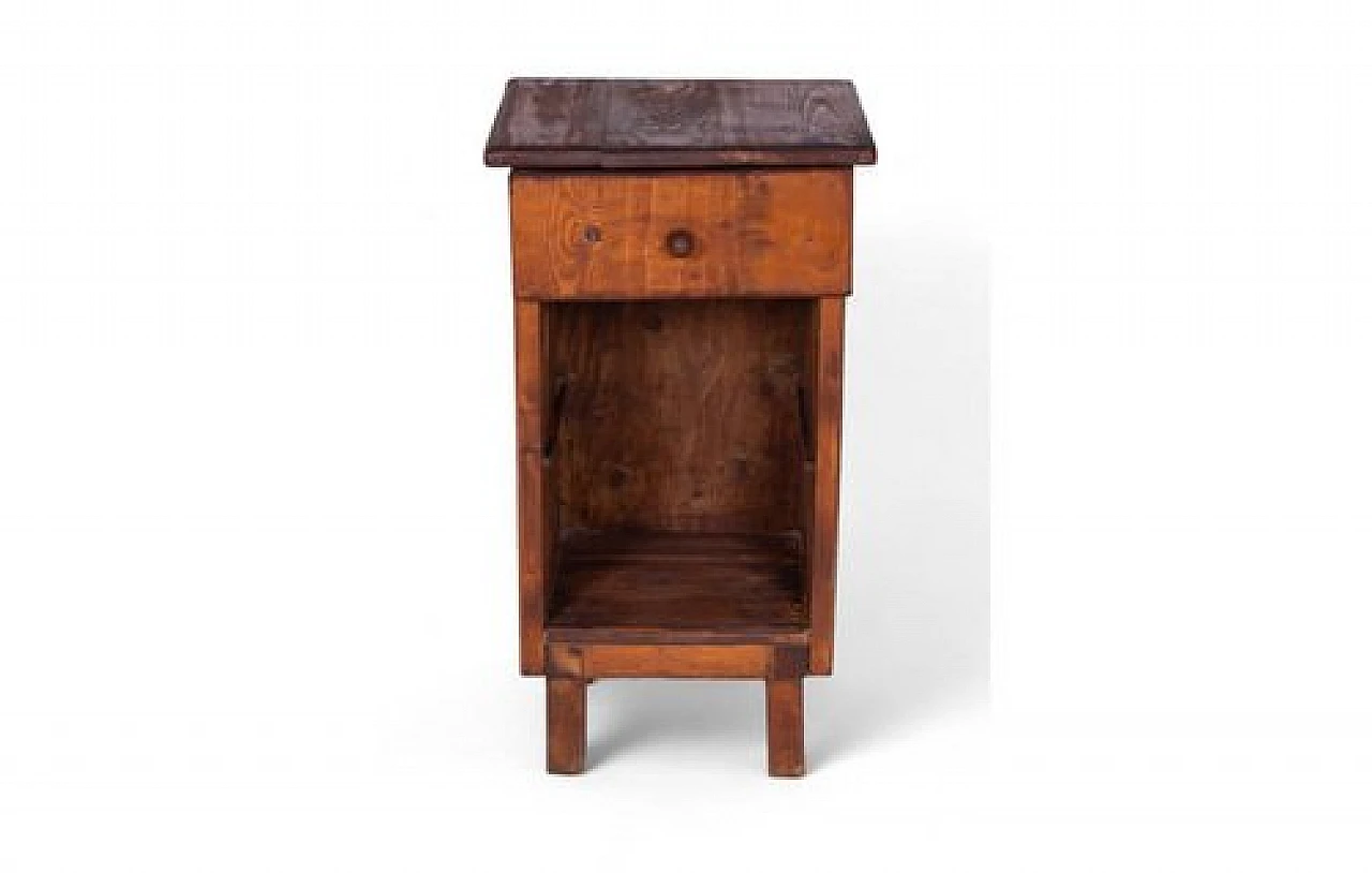 Rustic style bedside table in solid wood with drawer, 2000s 1