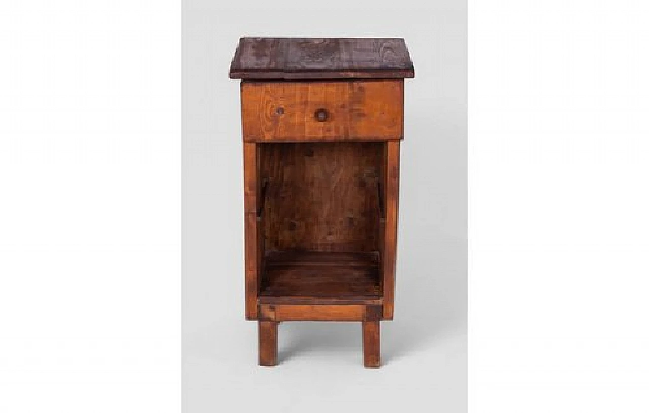 Rustic style bedside table in solid wood with drawer, 2000s 2