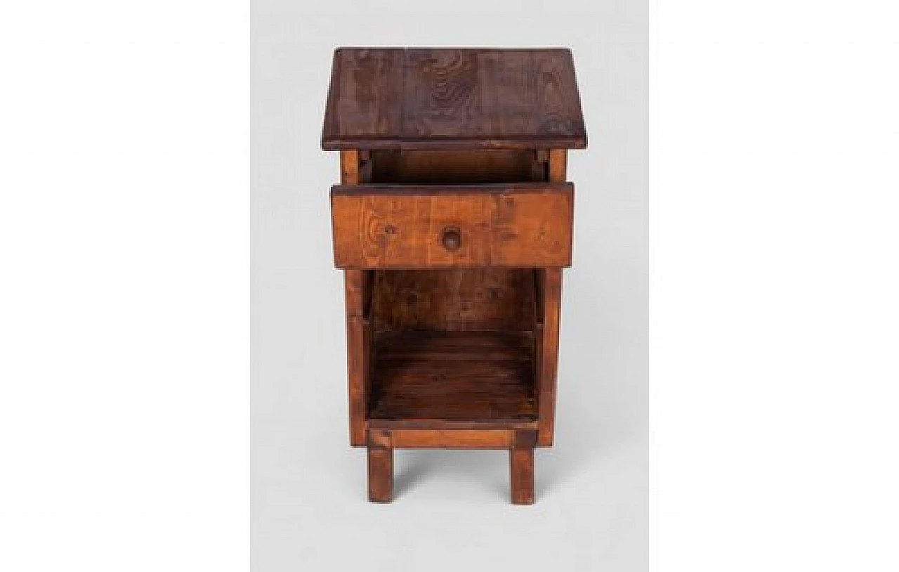 Rustic style bedside table in solid wood with drawer, 2000s 3