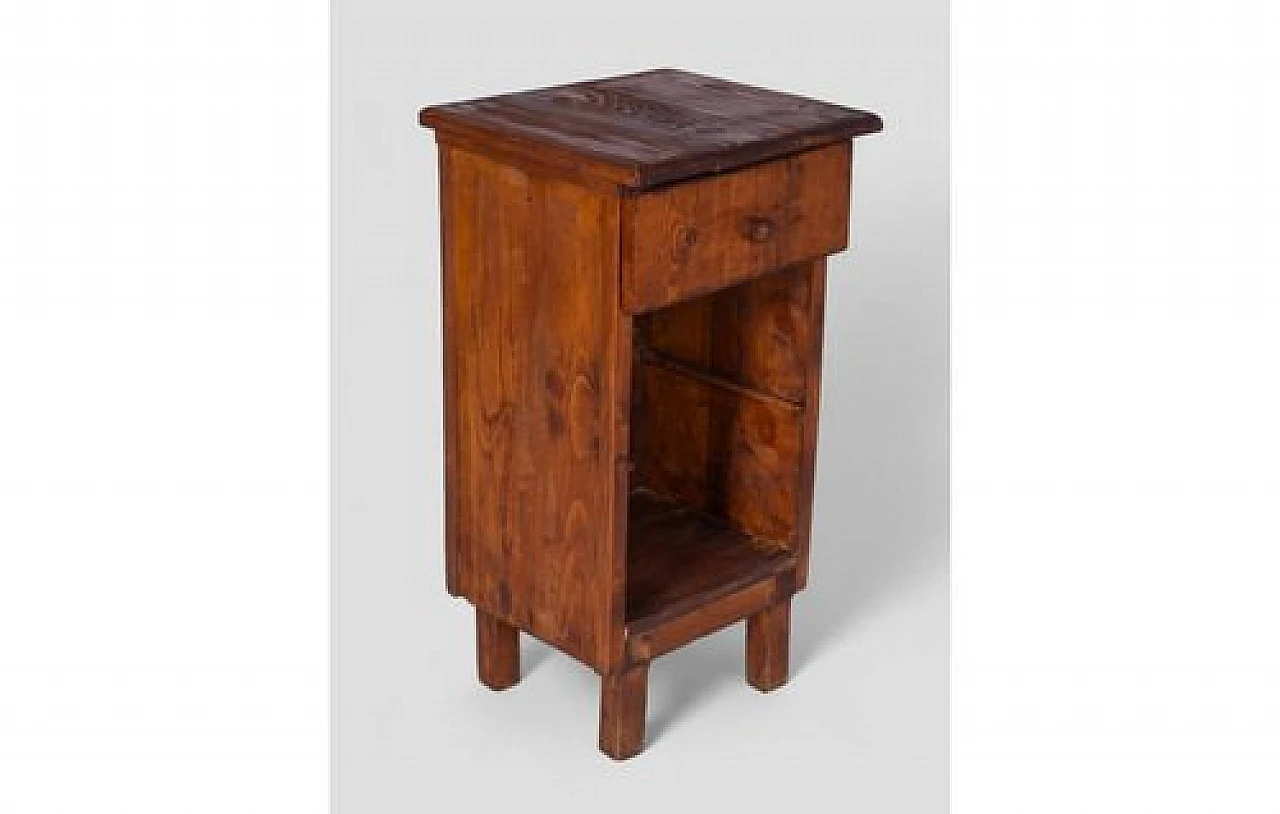 Rustic style bedside table in solid wood with drawer, 2000s 4