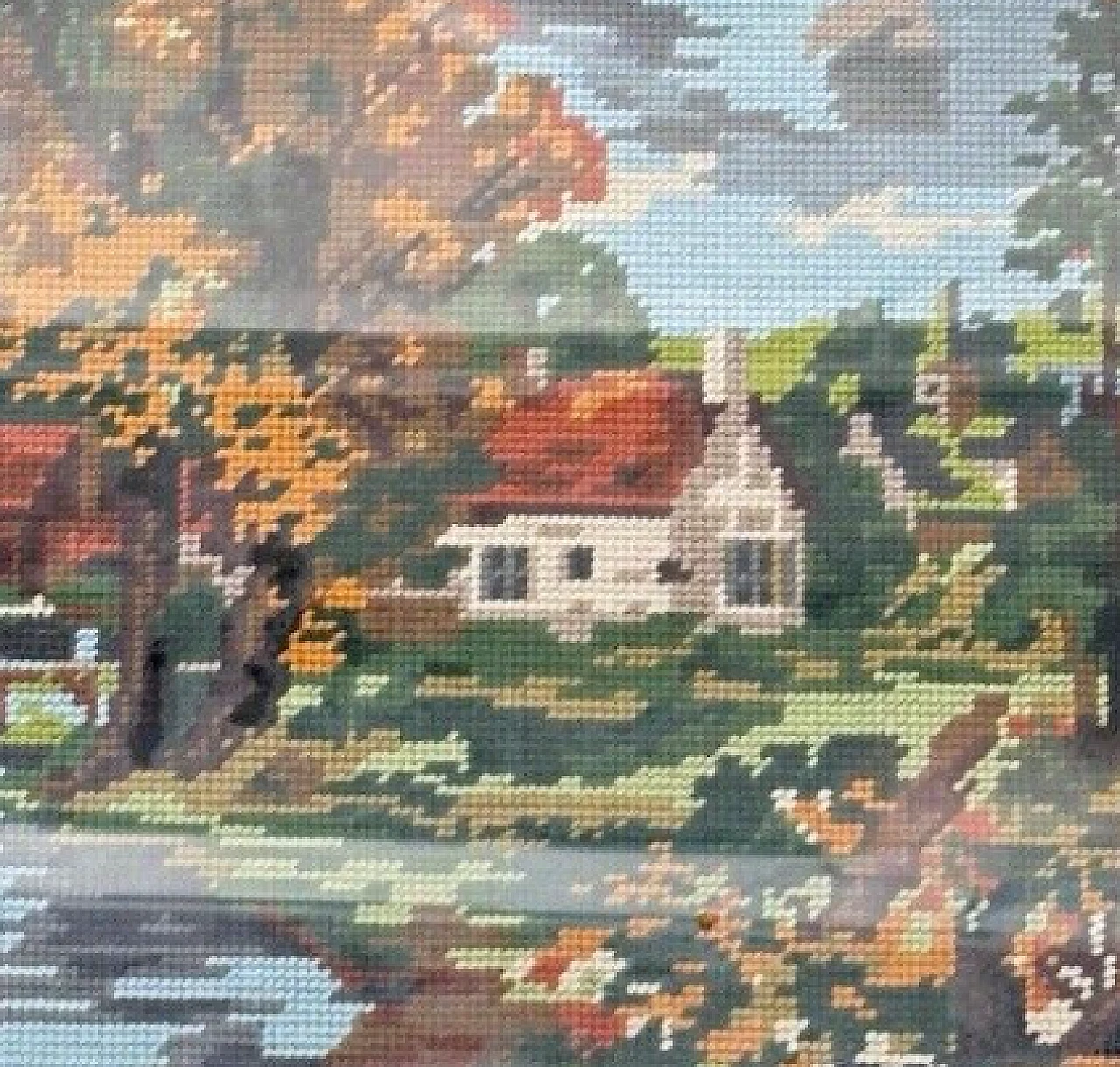 Autumn landscape, crochet picture, 1970s 3