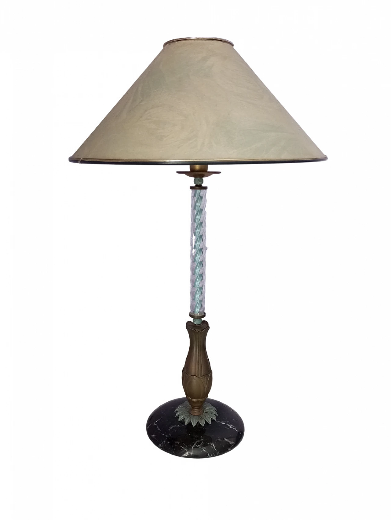 Table lamp with marble base & glass stem with floral motifs, 1950s 1