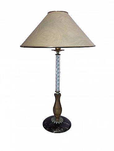 Table lamp with marble base & glass stem with floral motifs, 1950s