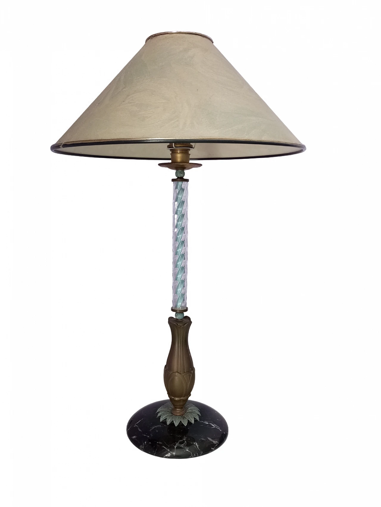 Table lamp with marble base & glass stem with floral motifs, 1950s 2