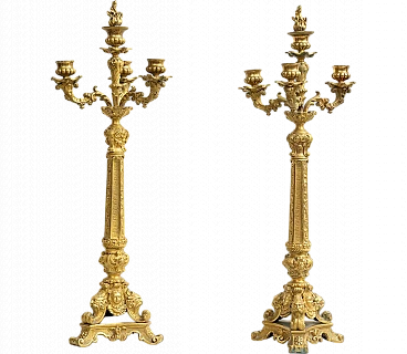 Coppia di candelabri Carlo X in bronzo dorato, inizio '800