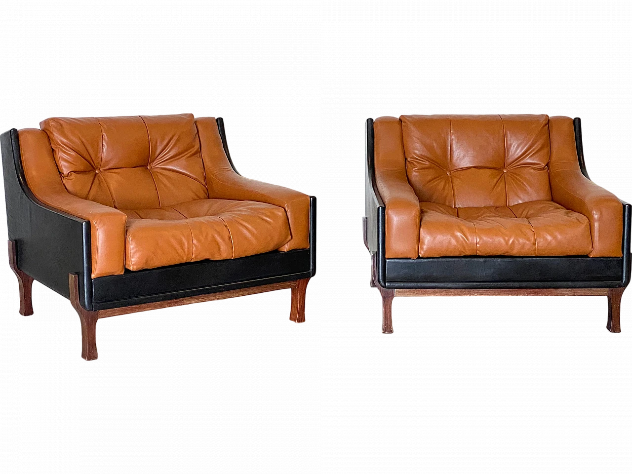 Pair of leather armchairs in the style of Claudio Salocchi, 1960s 13