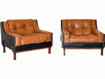 Pair of leather armchairs in the style of Claudio Salocchi, 1960s
